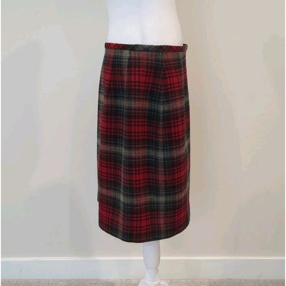 Eddie Bauer Wool Wrap Skirt Red Tartan Plaid Womens 14 Dark Academia Vintage - Picture 6 of 12